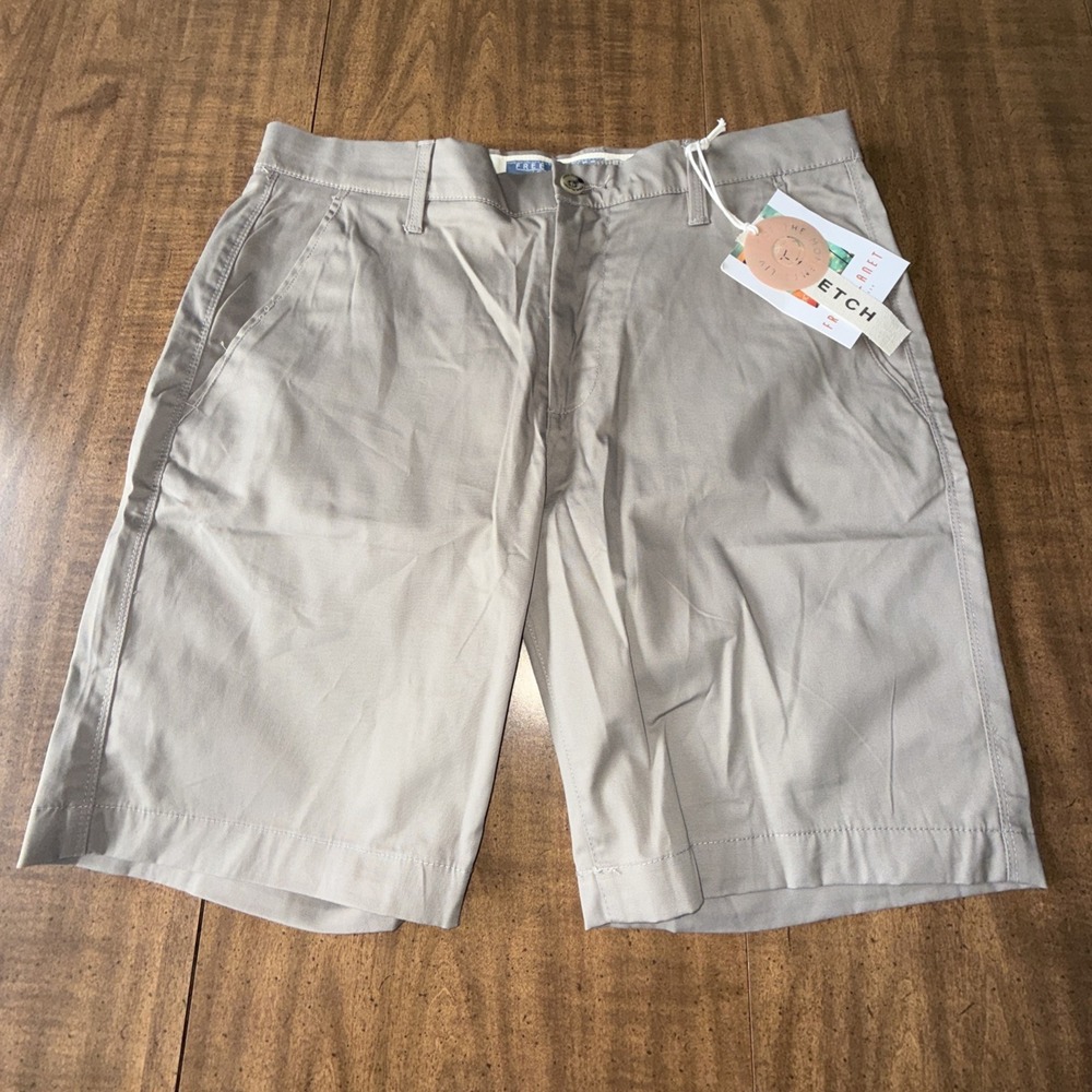 Free Planet Mens Khaki Tan Stretch Chino Shorts Sz‎ 32 Preppy Casual Walking NWT